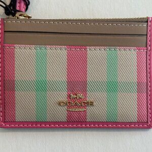 Coach Mini Skinny Id Case With Plaid Print CBL88 Gold/Pink